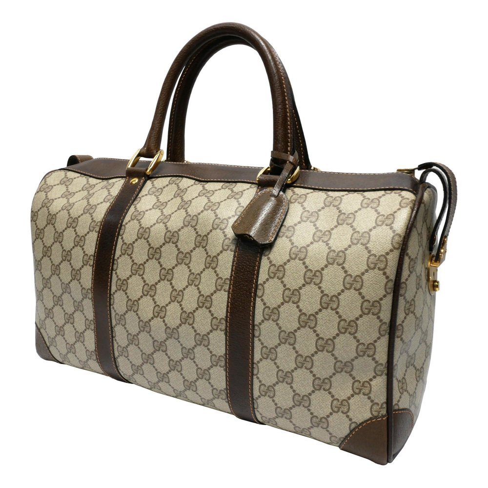 Gucci Vintage Boston Bag Handbag Travel Unisex 1970s 70's GG Pattern / Pigski...
